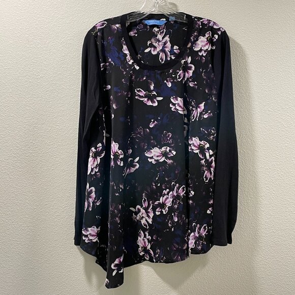 Simply Vera Vera Wang Black and Purple Floral Blouse - Picture 1 of 8